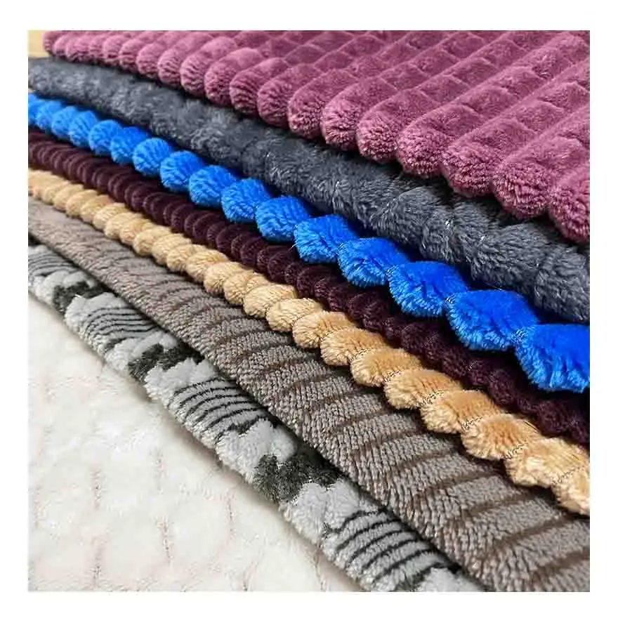 Micro Polyester Spandex Strip Corduroy Knitted Stretch Brushed Green Fleece Velvet Fabric By The Yard Roll For Dresses