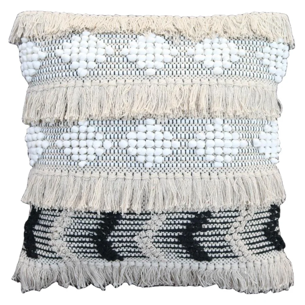 Boho Moroccan Diamond Cushion Cover Cotton Black White Pillow Cover