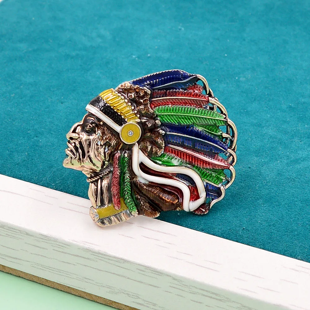 
Indian Chief Head Brooch New Design Vintage Fashion Pin Feather Style High Quality Coat Accessories Multi-color Drop Shipping 