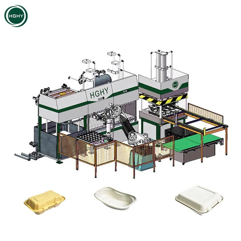 Hghy Biodegradable Bagasse Automatic Paper Pulp Plate Production Line Of Paper Dish Disposable Lunch Box Making Machine