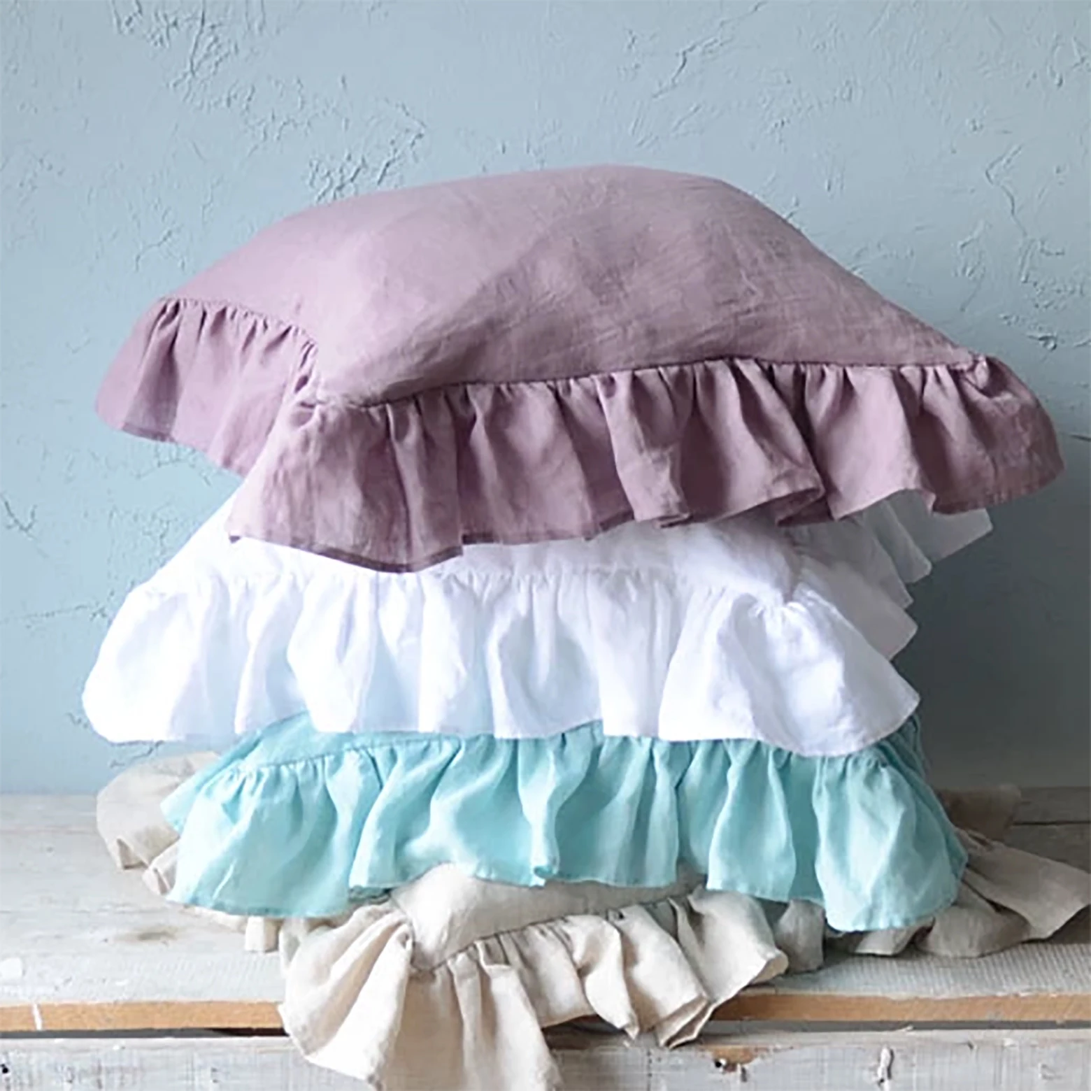 Hot selling Linen Fabric Ruffled linen pillowcase decorative pillowcases For home