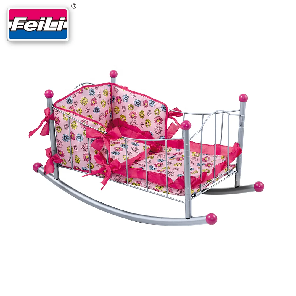 Fei Li Toys Custom Metal Baby Rocking Cradle for Doll Fit Dolls up to 18 Inches