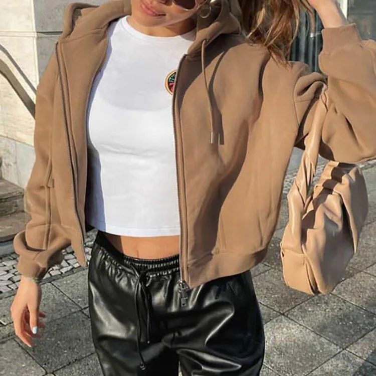 Индивидуальный дизайн, лучшее качество, оптовая продажа, женские толстовки без рисунка для тренажерного зала, короткий топ на молнии, толстовка с капюшоном на молнии для женщин