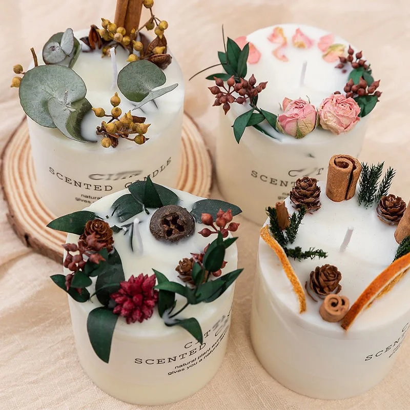 Popular Custom Fragrant Home Ornaments Dried Flowers Soybean Wax Naturally Scented Works Candle Set for Diy Art Making Geurkaars
