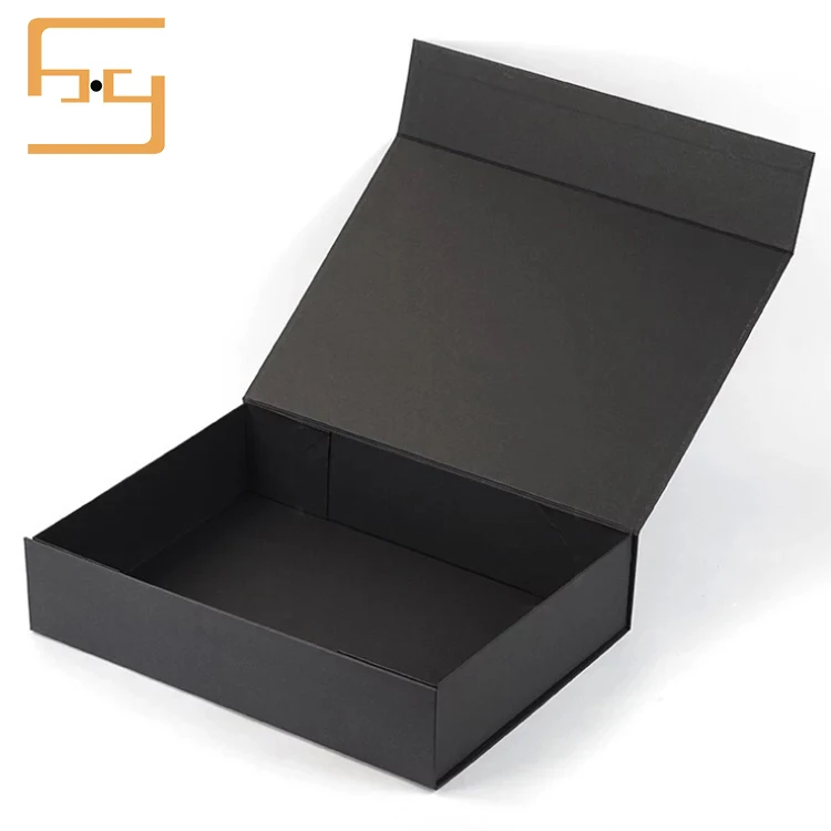 Luxury Custom Black Foldable Magnetic Cardboard Paper Gift Packing Clothing Box With Magnetic Lid