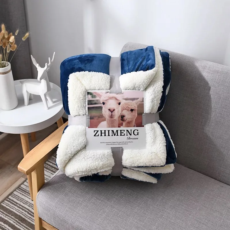 Manufacturer direct lamb wool blanket solid color winter extra thick woolen blanket single and double cover blanket gift warm