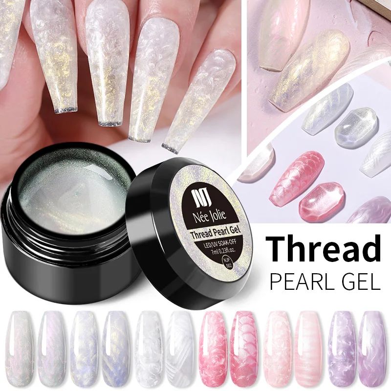Thread Glue Nail Art Painting Gel Opal Semi-permanent UV Gel Varnish with Screw Shell Pearl 6 Colors 7ml Nail Accessories 8.2cm