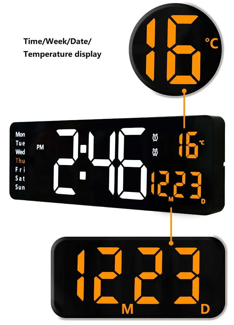 Multifunctional Colorful LED Wall Clock Remote Control Digital Countdown Timer Temperature Week and Calendar Display Clock