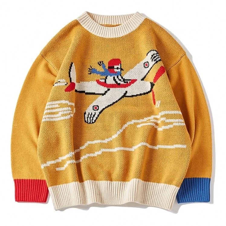 2024 AW Wholesale Oversized Jumper Casual Designer High Quality Sweaters Cartoon Graphic Jacquard Cotton Knitted Sweater Man