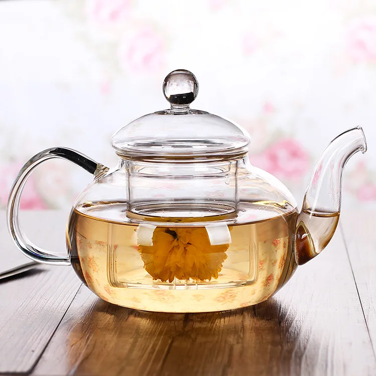 600ml glass flower tea set tea pot with glass filter cups warmer heating base and tray