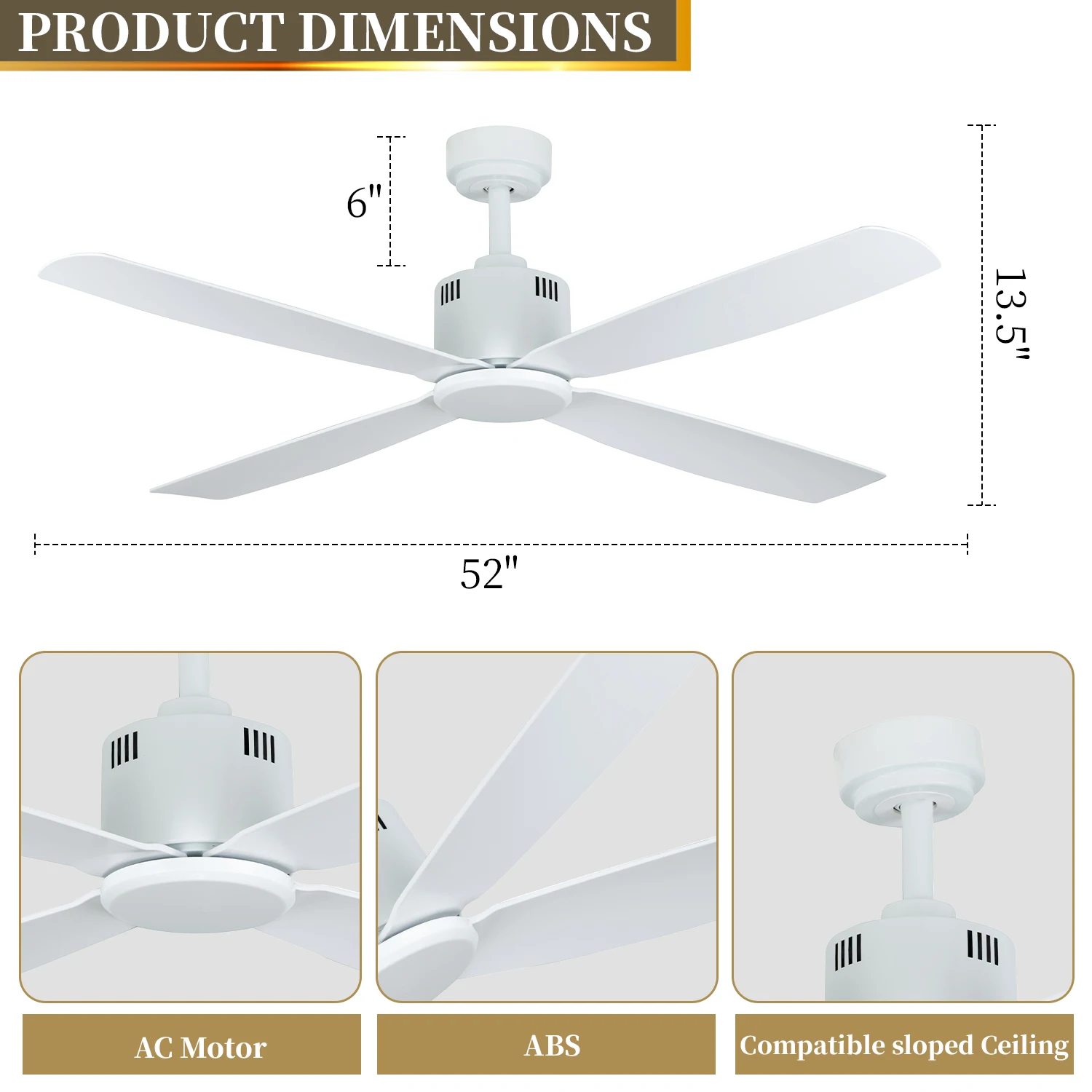 Designer Design 52 Inch ABS White Blade 110 240 Volt Home  Modern Decorative Indoor Fancy Ceiling Fan