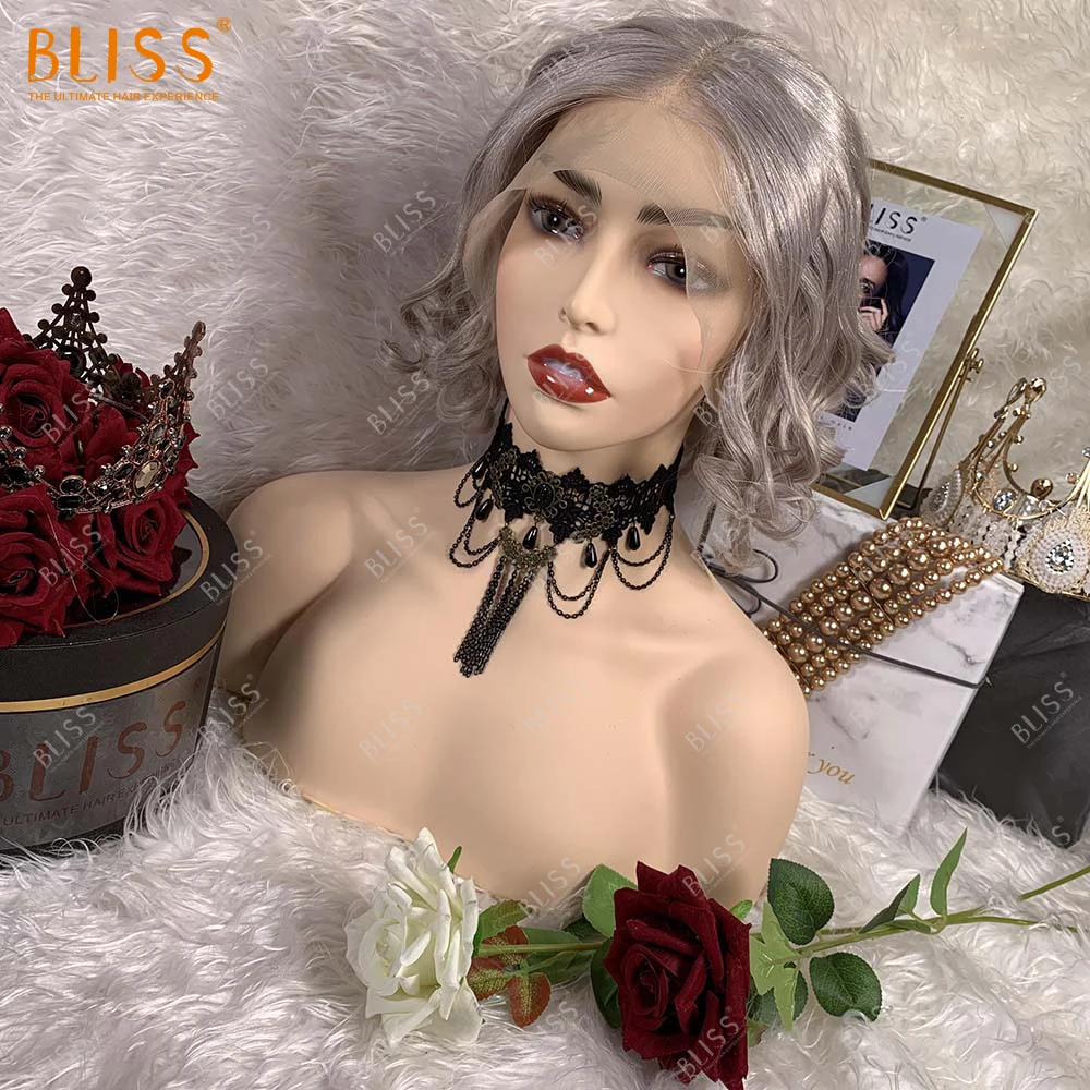 Bliss 13x4 Transparent Lace Frontal Bob Wigs Silver Grey Body Wave 100% Handmade Virgin Brazilian Bobo Star Lace Front Human Wig