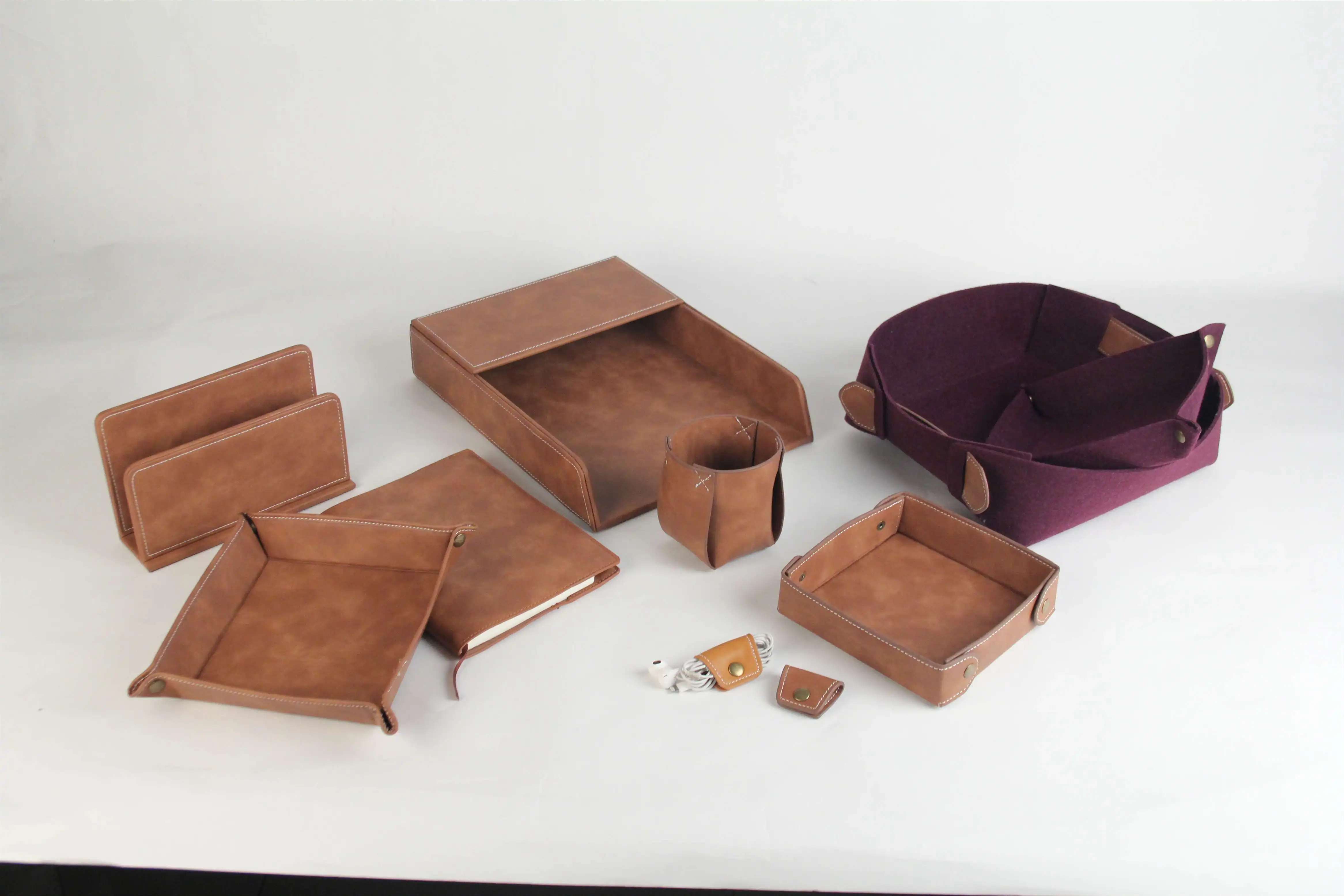 Large Collapsable PU Leather Coin Tray Storage Tray for Money Cash Key