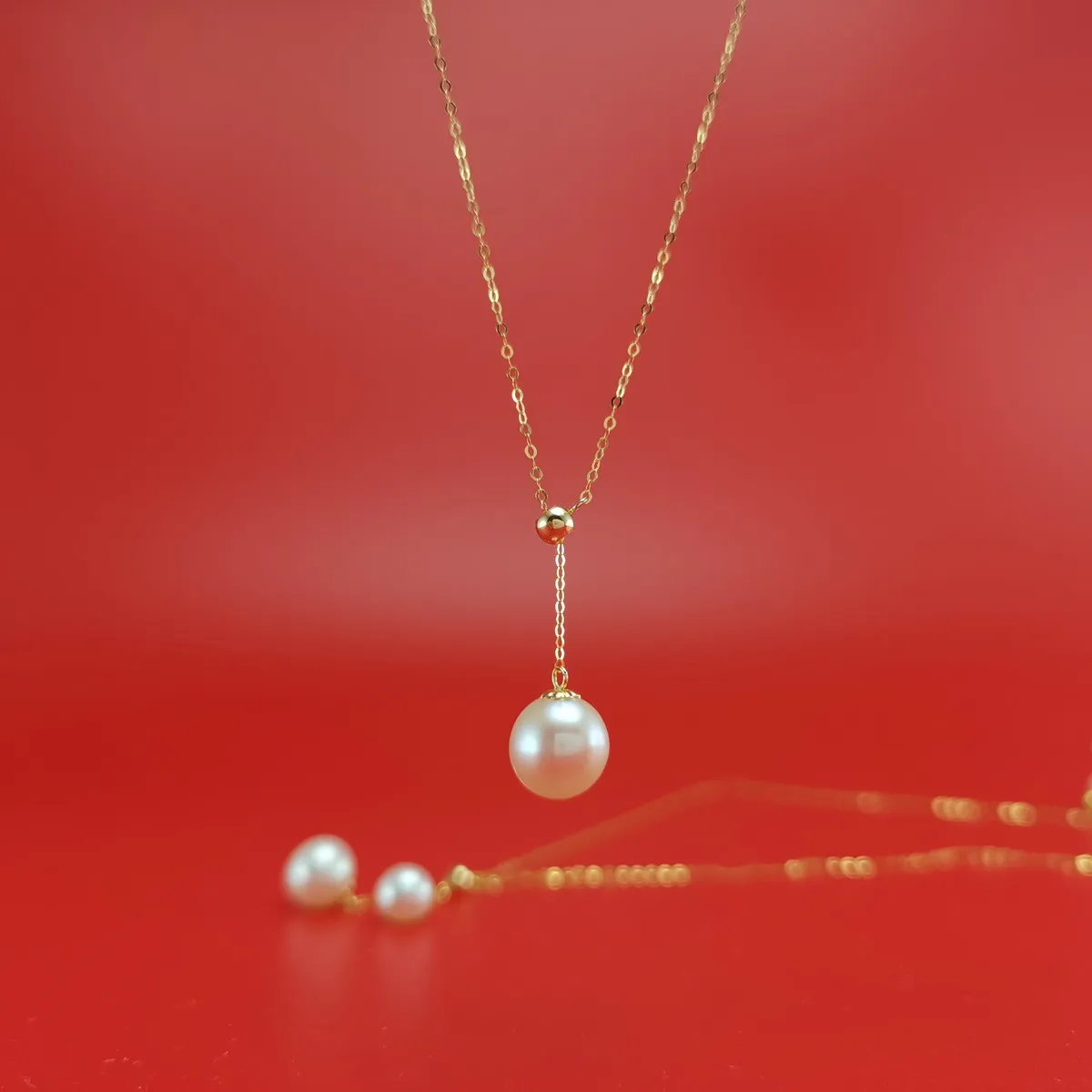 Genuine 18k yellow gold 1.0 chain natural pearl necklace AU750 yellow gold freshwater pearl necklace with adjustable size