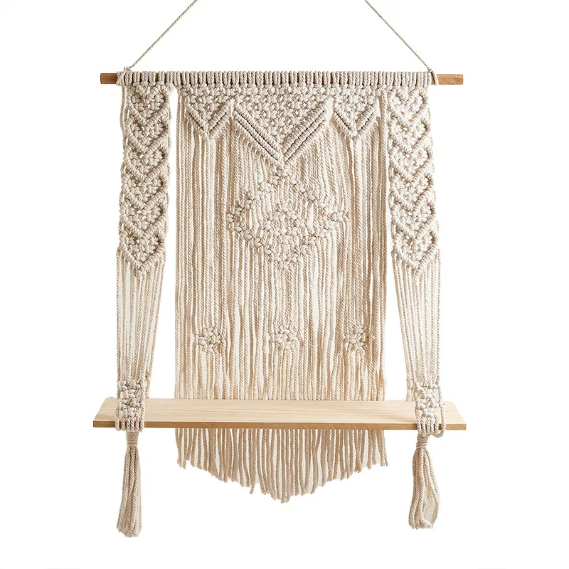 Домашняя декоративная плетеная настенная полка для макраме из хлопка ручной работы подвесная гобелена цветочных