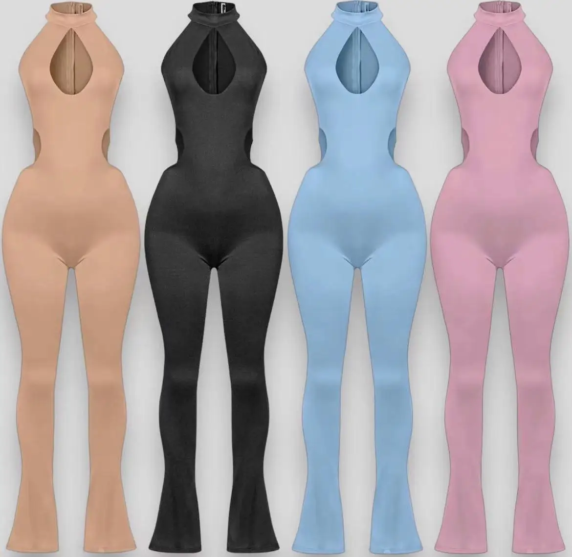 custom manufacturers girls poly spandex knit wide leg top de rompers women jumpsuit mujer 2024 Spring playsuit jumpsuit