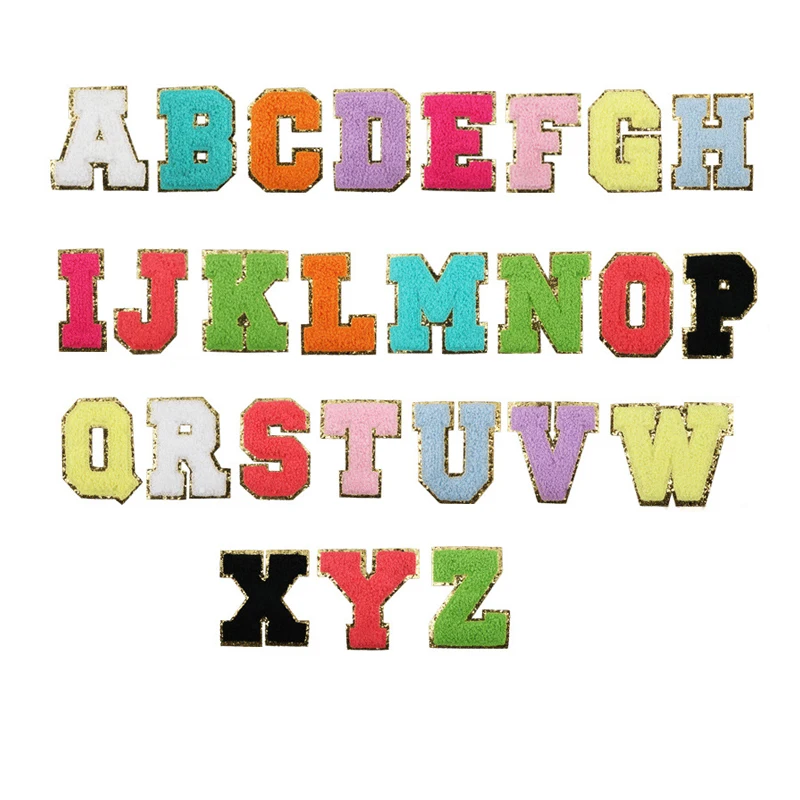 New Fashion Chenille Patches Letter DIY Colorful Letter Patch 26 Alphabet Chenille Patches Fabric PVC Sustainable Sequins