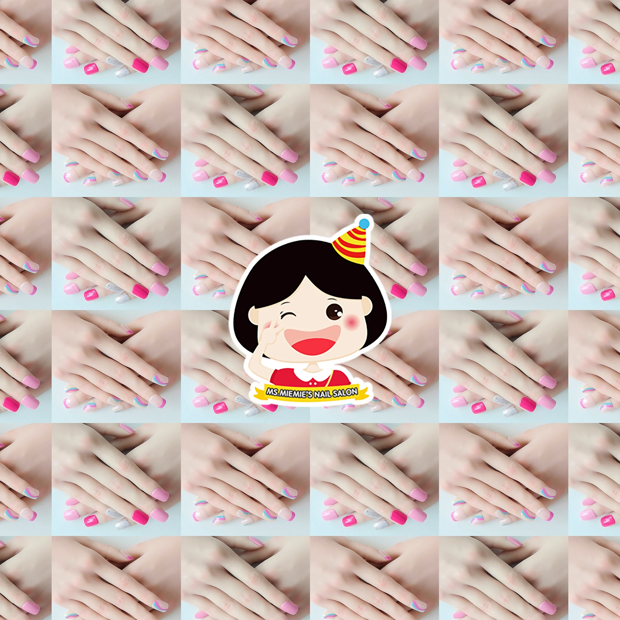Ms.Miemie 24 Pcs Box Packaging False Nail Set Handmade Short Square Press Nails Neon Iridescent Solid Artificial Fingernails