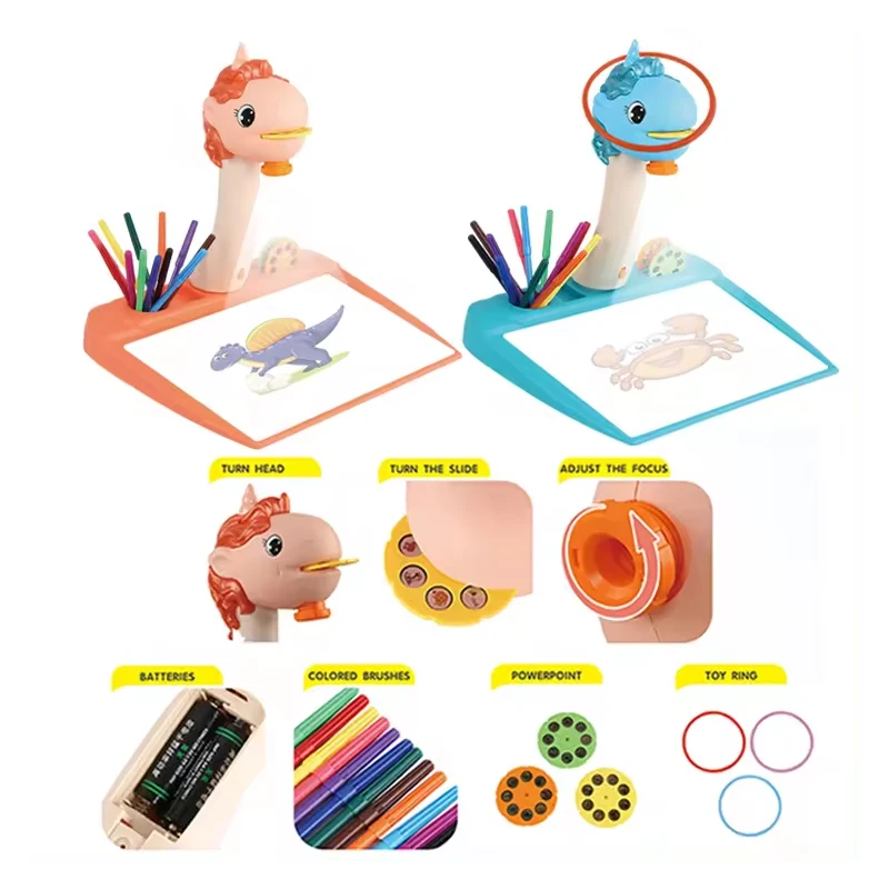 2 IN 1 Multifunctional Music Smart Drawing Projector Table Projection Painting Educational Toys for Kids