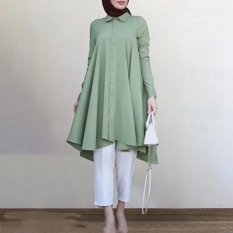 Hot Sale Islamic Clothing Women Modest Blouses Pleated Shirts Plus Size Long Sleeve Tops For Muslim Women