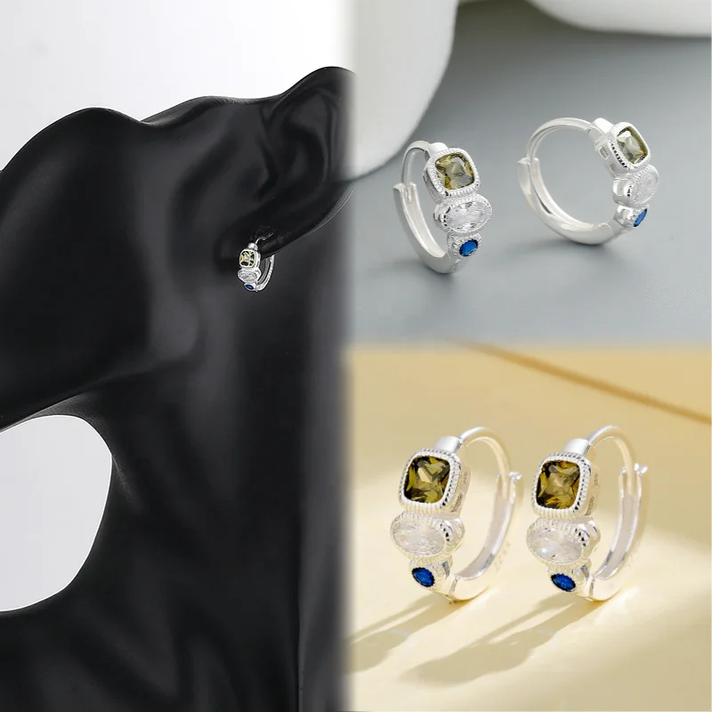 Wholesale Colorful Classic 3A Cubic Zirconia S925 Sterling Silver Plated Huggie Earring For Women Luxury Jewelry