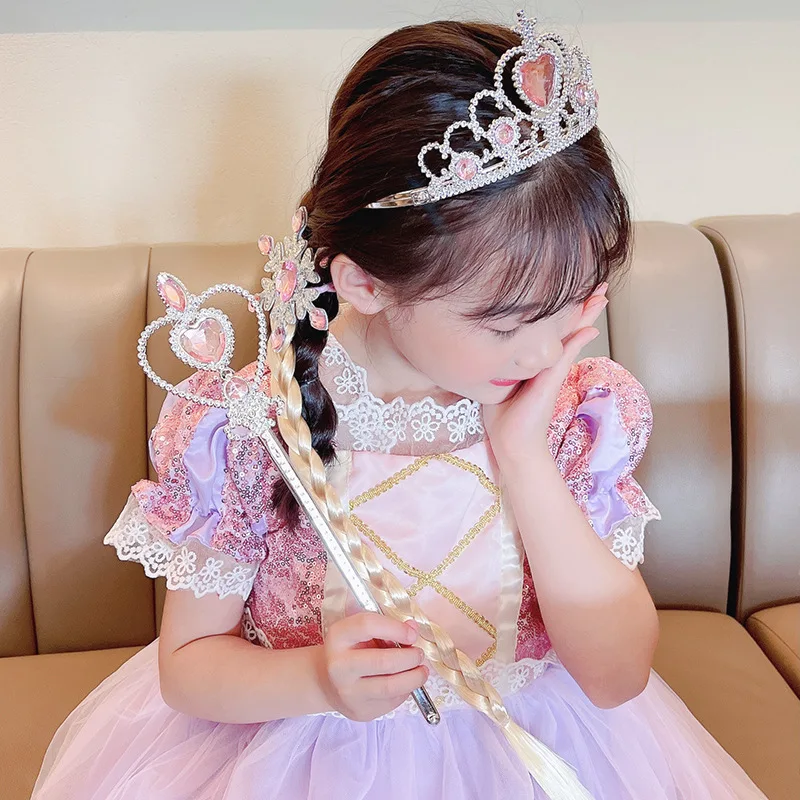 Wholesale cute color girl kids crown wand tiara for baby girls party magic wand sets Elsa princess accessories