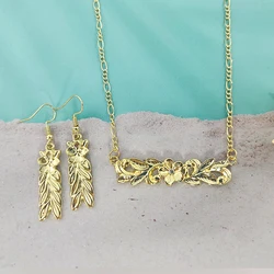 SHUIIN Plumeria flower bar necklace and earrings jewelry set 14k gold plated hawaiian jewelry wholesale for women