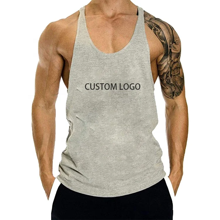 Wholesale Workout Slim Fit Printed Graphic Drop Armhole Racer Back  100% Cotton Muscle Men Gym Tank Top
