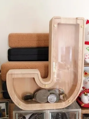 Hot Sale Piggy Money Safe Coin Bank Wood letter piggy bank money boxes Wooden Piggy Bank