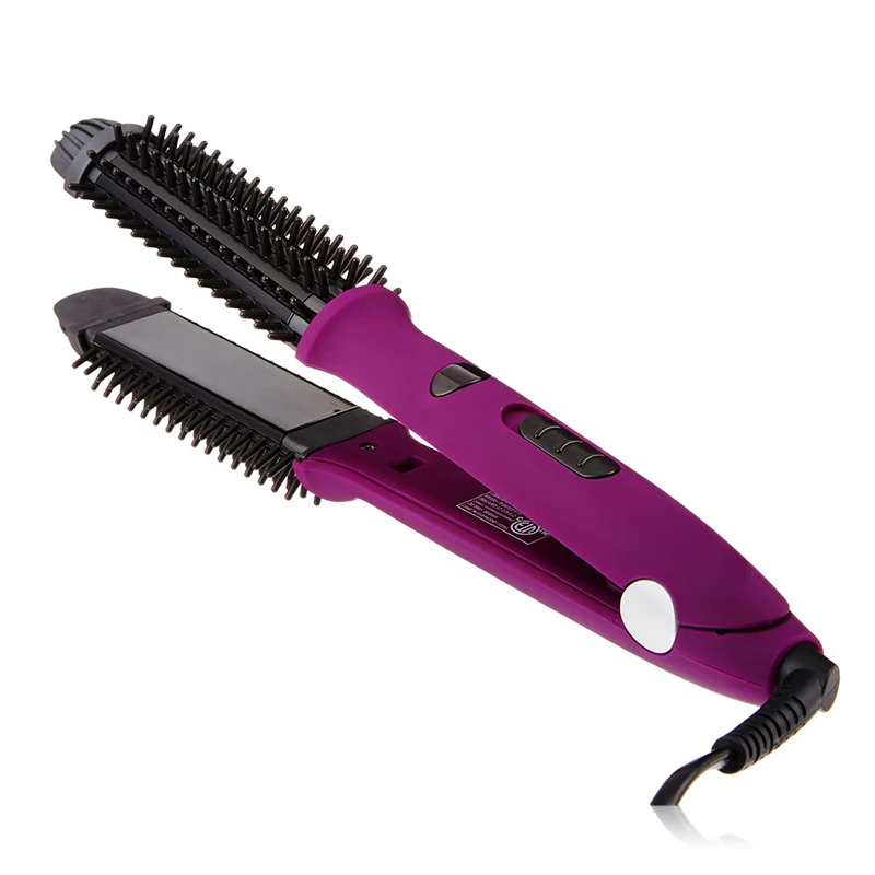 3 in 1 Hair Straightener and Curler Round Electric Hair Brush Professional Curling Iron