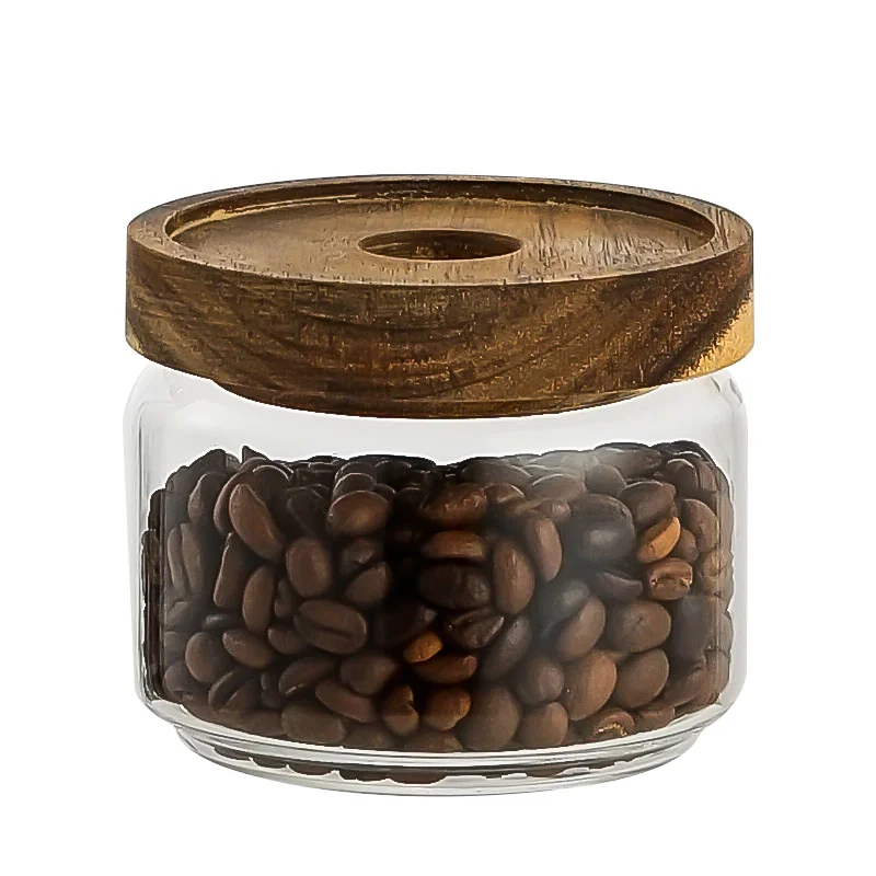 Customized Design Airtight Tea Sugar Coffee High Borosilicate Glass Canisters Wooden Acacia Lid Glass Jar Set With Rubber Seal