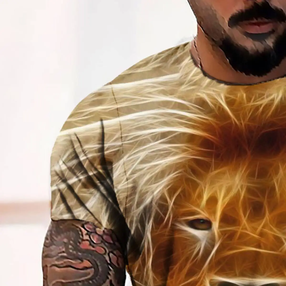 Wholesale Low MOQ Summer Printed Lion Pattern Animal T-Shirt Quick Dry Polyester Street 3d T-Shirt For Men