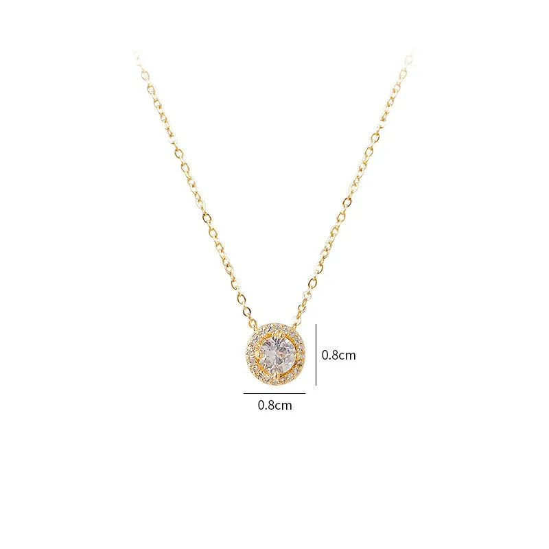 Women Jewelry Gold Plated Choker Necklace Classic Round Cubic Zirconia Pendant