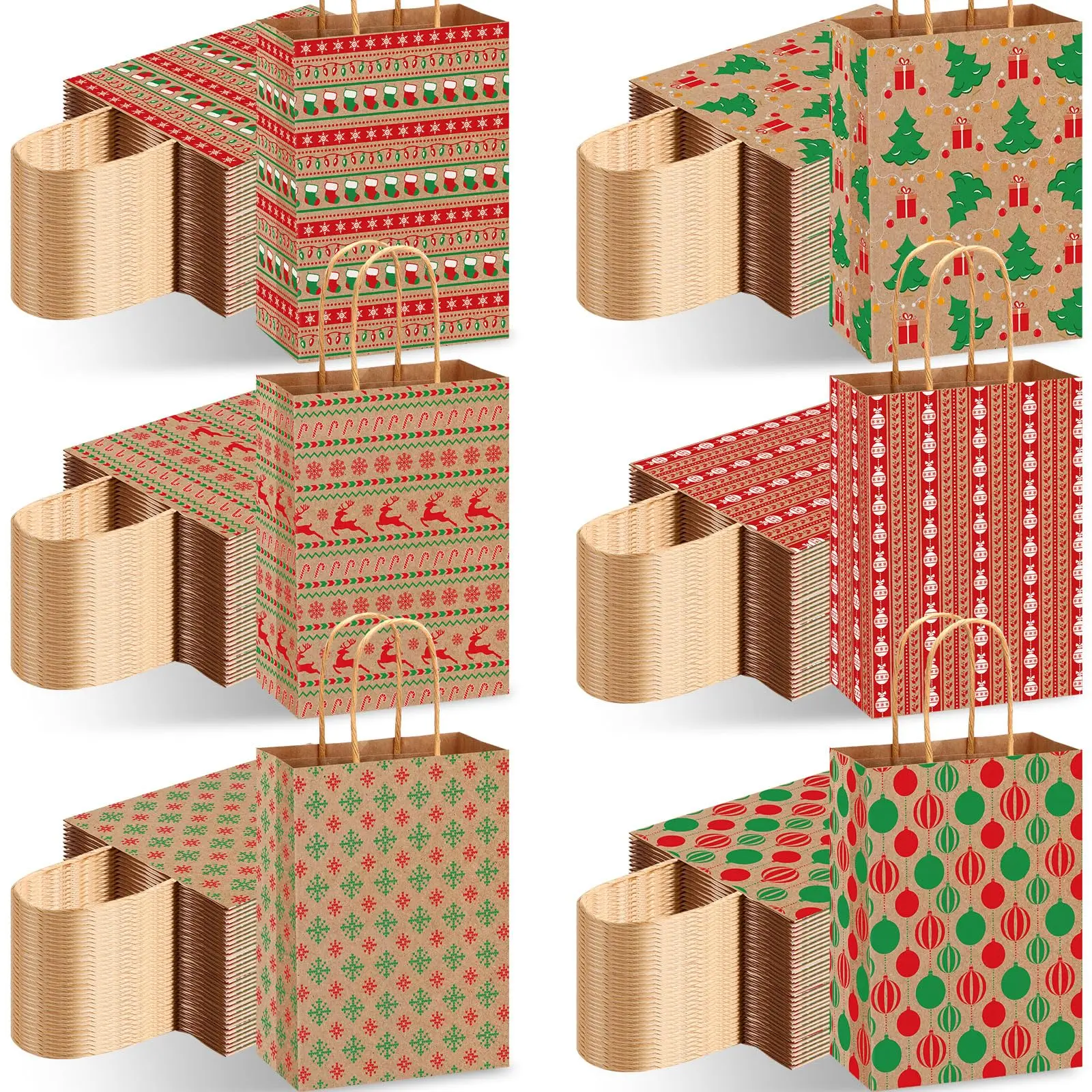 Wholesale cheap gift bags with handles loose and reusable Christmas paper bags and kraft paper bags