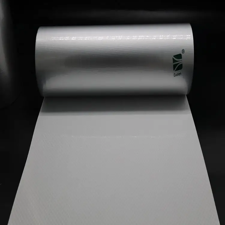 Heat insulation facing materials dry compound reflective silver pet film woven fabric Roll for Export Vacuum Packing