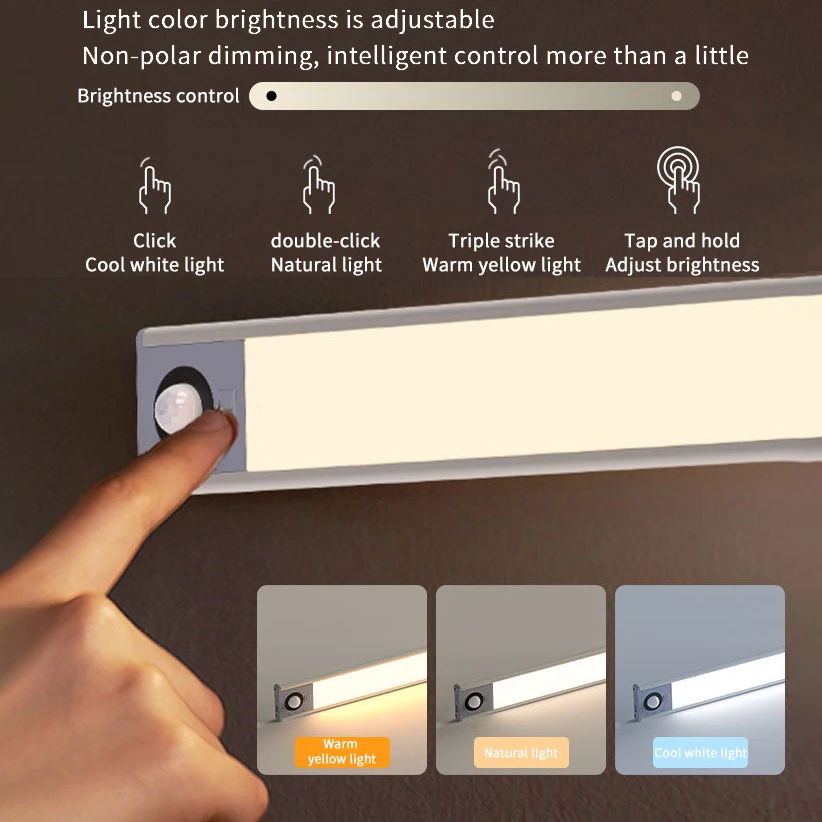 Human Body Induction Lamp Dimmable Led Under Cabinet Lights Indoor Battery Powered Motion Sensor Wireless Led Closet Light