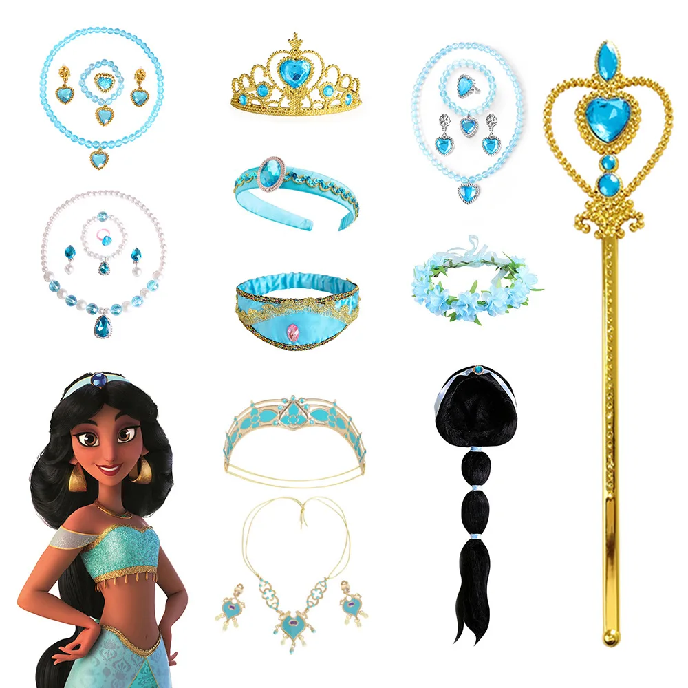 Princess Jasmine Costume Dress up Accessories for Girls Jasmine Cosplay Headband Tiara Crown Necklace Wand Earr