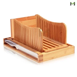 Amazon Top Seller Wholesale Premium Bamboo Bread Slicer with Knife and Crumb Catcher Tray