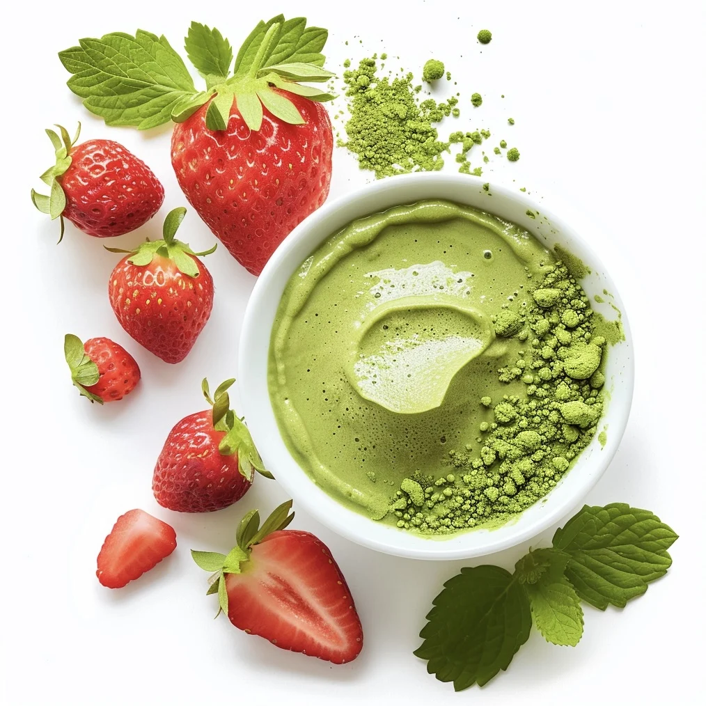 Оптовая продажа органический пищевой порошок клубничный ароматизированный зеленый матча