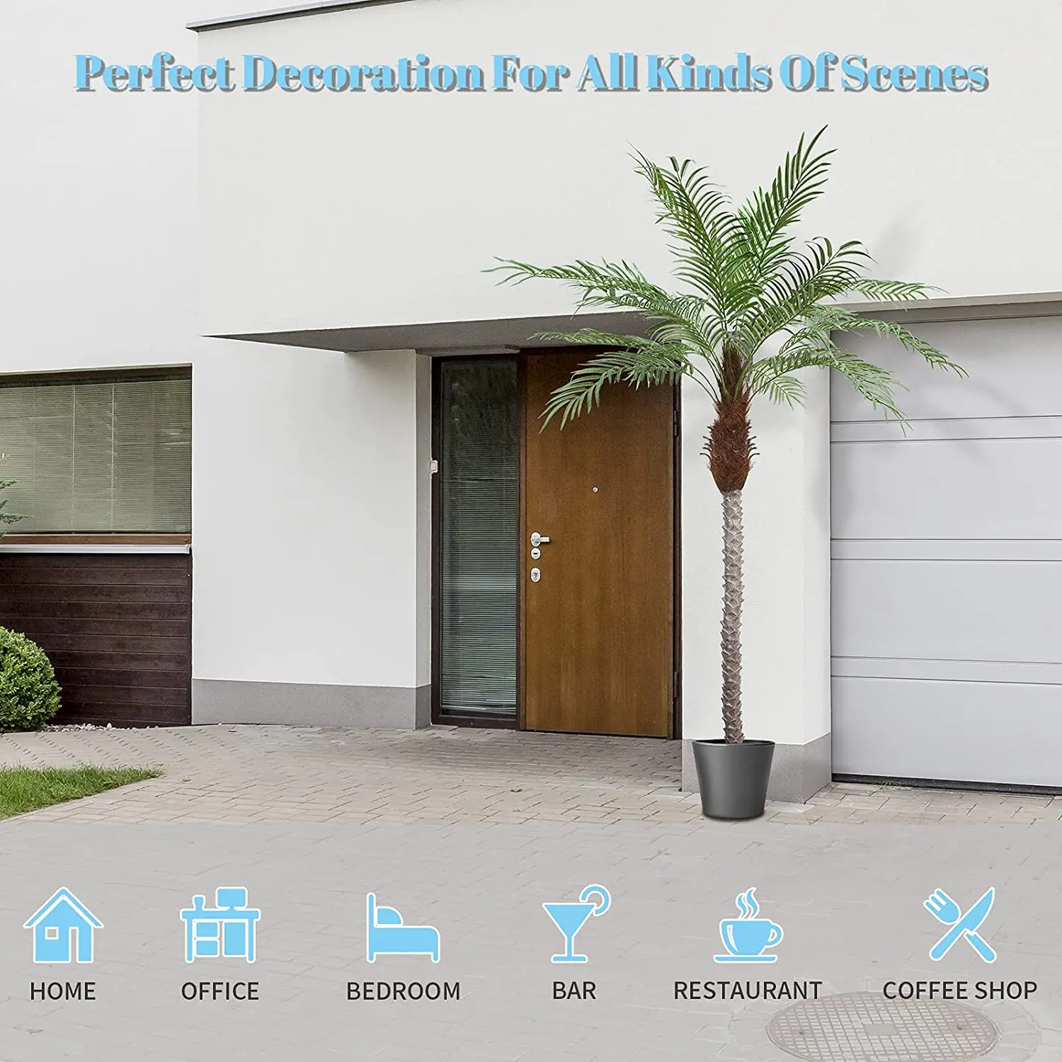 Faux Tall Indoor Outdoor Coconut Tree in Pot Artificial Large Tropical Palm Trees for Pool Garage Living Room Home Office Decor