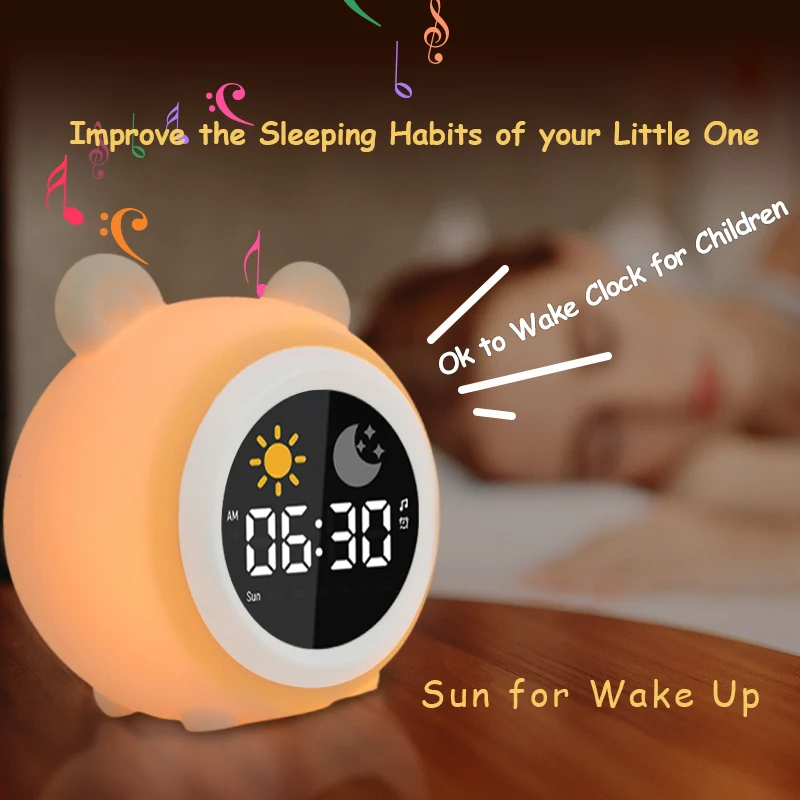 Baby Cute Training Room Alarm Clock Owl Night Light With Music Children Kids Sleep Trainer 6 Soothing Sounds