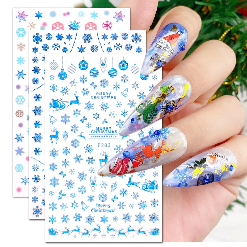 Christmas Nail art Stickers Snowflakes tattoo Decals Cartoons Muti- Pattern New Year Nail Art Stickers for DIY Manicure Wraps