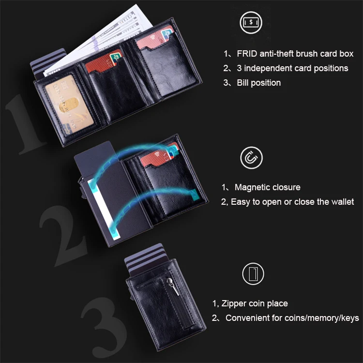 Zipper Coin Pocket Wallet And Card Holder Pu Leather Credit Card Wallet Pop Up Card Holder