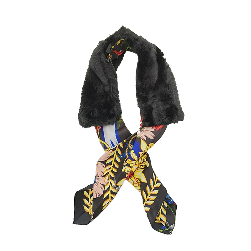 Factory Wholesale fur scarves Winter Scarf silk print scarf and fur