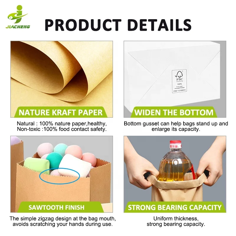 Custom printed carry grease resistant wax flat bottom brown white kraft paper bread donut packaging bags for bakery packaging