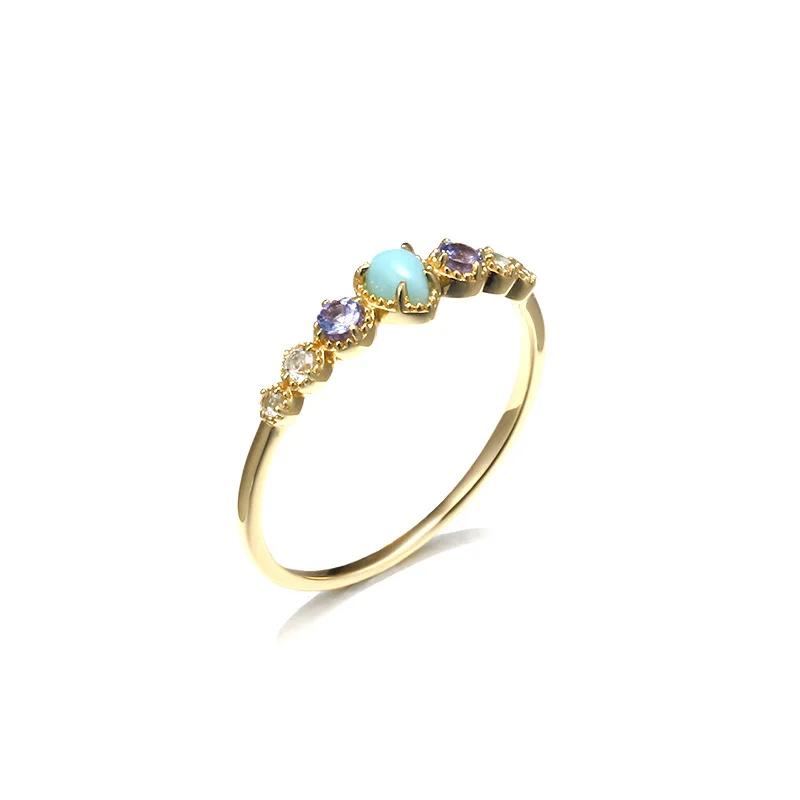 Beautiful Waterdrop Blue Natural Copper Pectolite Tanzanite Topaz 925 Sterling Silver Ring