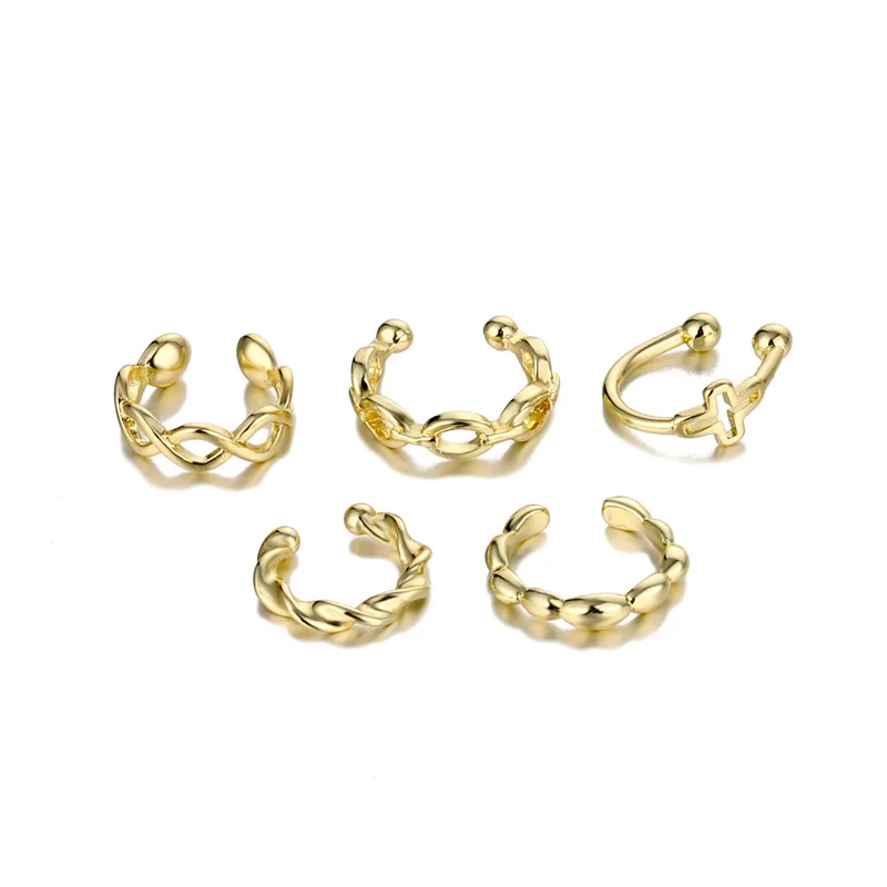 Chic Real Gold Plating Twisted Non Pierced Ear Clip Earrings Link Chain Clip on Ear Cuff Earrings