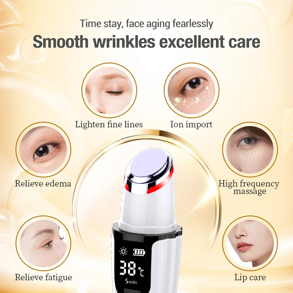 Cordless Heating Vibration Eye Lifting Massager Pen Eye Cream Import Wand Device LED Photon Eye Beauty Instrument