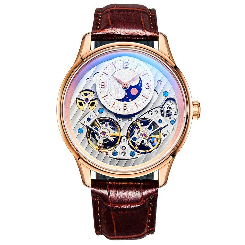 Luxury Central Double China Tourbillon Watch Automatic Movement Skeleton Custom Logo