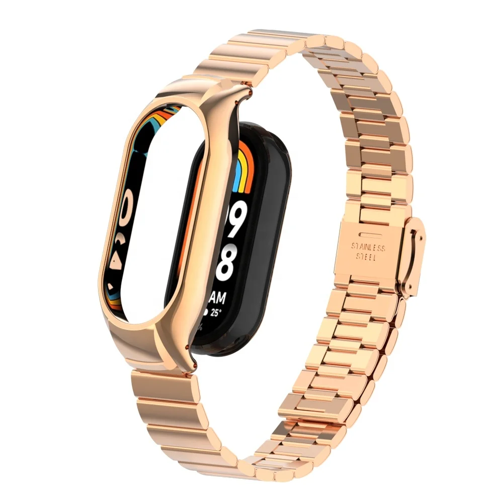 ODM HOLDMI metal band strap 80106 series rose gold bamboo buckle solid ss miband 8 united one piece watch bracelet for mi band 8